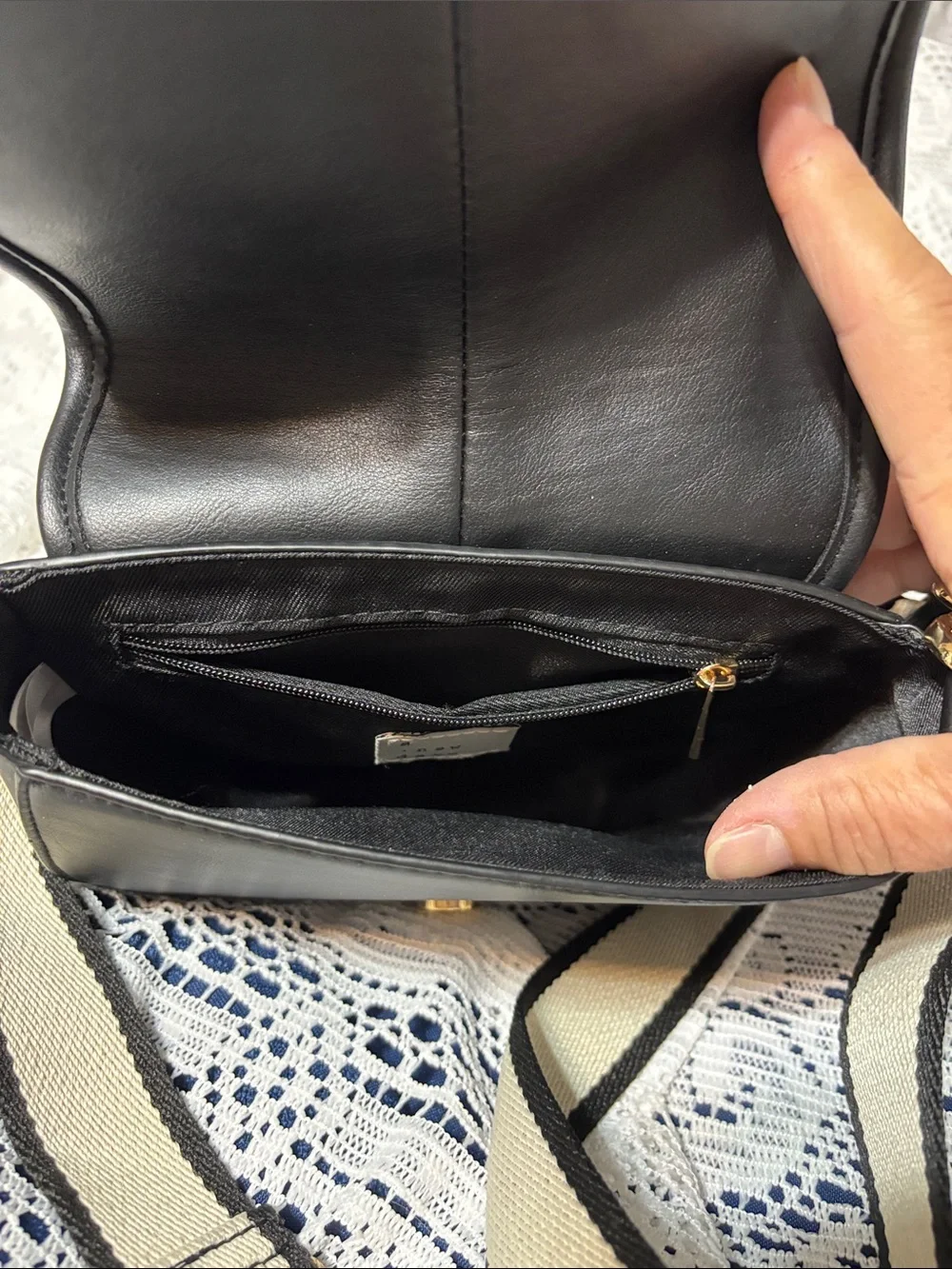 a new day Cream and Black Canvas Crossbody with Gold Accent